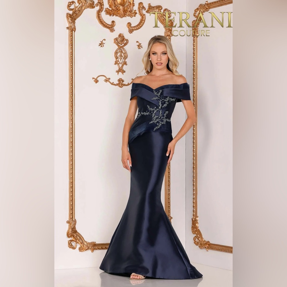 TERANI COUTURE 2011M2159 NAVY BLUE DRESS Mother of the Bride Dress
